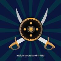 indian sword and shield vector, crossed talwar vector