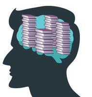 man and brain filled with books side view vector