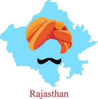 Rajasthan mapa con Bigote y pagdi vector