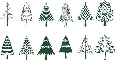 set of christmas trees hand drawn vector