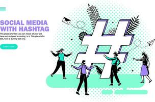 people enjoying around hashtags and social media trends vector