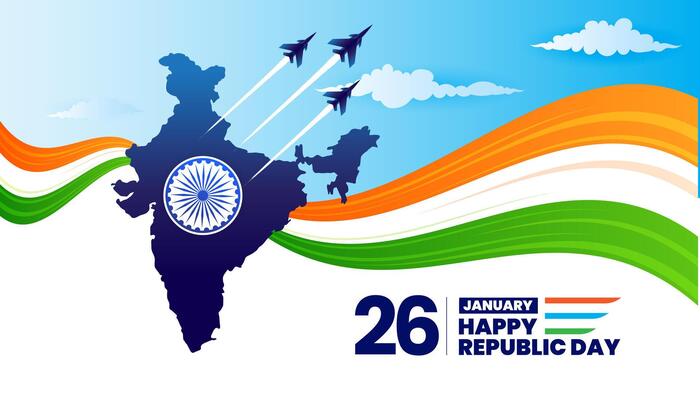 26 january republic day of india celebration with wavy indian flag and map vector