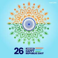 26 enero república día de India celebracion con mandala color indio bandera vector