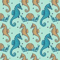 Vintage Hand drawn Seamless pattern with sea creatures. Sea life background. Decorative wallpaper vector illustration