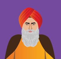 old Punjabi man guru close up vector illustration