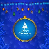 merry christmas greeting wishes with hanging christmas elements vector