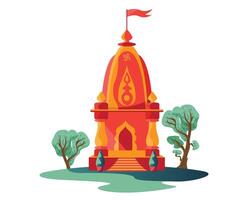 hindu temple with flag and trees isolated vector