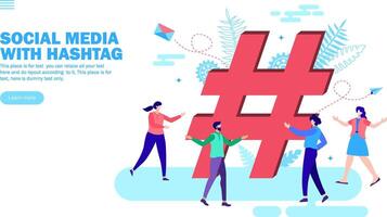 people enjoying around hashtags and social media trends vector