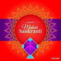 makar sankranti red greeting with kite and decorative background vector