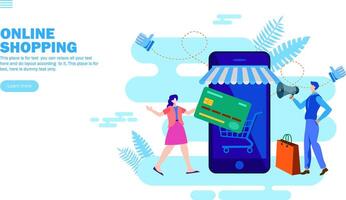 en línea compras con carro y dinero vector