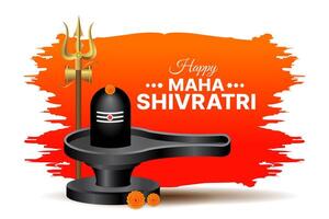 Maha Shivratri festival blessing card design template with shivling and trishul vector