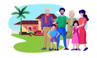 family standing in front of home vector