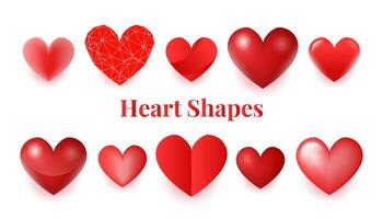 set of different types of heart shapes vector