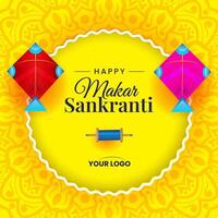 makar sankranti con cometas amarillo mandala festival antecedentes vector