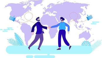 handshake in front of world map vector