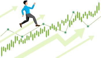 businessman running upward with stock growth vector