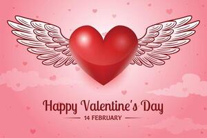 happy valentines day greeting with hearts wings vector