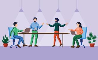 team - people discussing around the table in room concept vector illustration