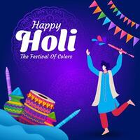 man celebrating colorful happy holi hindu festival background greeting vector