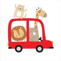 animal divertido con coche vector