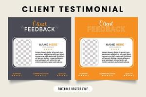 Business review testimonial design with dark gray and yellow colors. Client testimonial and feedback layout design. Customer satisfaction and work rating template. Client work rating template. vector