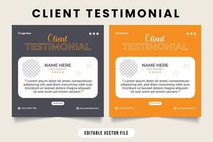 Business review testimonial design with dark gray and yellow colors. Client testimonial and feedback layout design. Customer satisfaction and work rating template. Client work rating template. vector