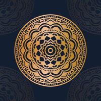 Mandala ornament on a dark blue background. Decorative golden mandala pattern. mandala pattern with metallic dark blue color. gold vintage greeting card on blue background. luxurious mandala vector. vector
