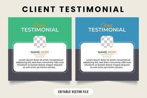 Customer service feedback testimonial layout vector with green and blue colors. Customer service feedback template with photo placeholder vector. Customer satisfaction and work rating template.