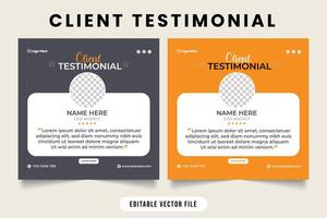 Business review testimonial design with dark gray and yellow colors. Customer service feedback and work review testimonials with photo placeholders. vector