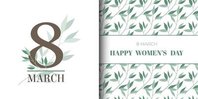 Beautiful set of postcard for March 8 and Women's Day with floral leaf pattern. Modern minimalist and flat design vector