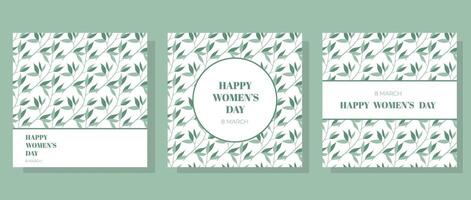 Beautiful set of postcard for March 8 and Women's Day with floral leaf pattern. Modern minimalist and flat design vector