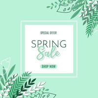 Banner for spring sale with floral pattern, leaves in minimalistic modern design vector