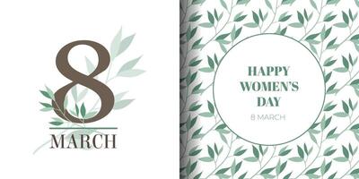 hermosa conjunto de tarjeta postal para marzo 8 y De las mujeres día con floral hoja modelo. moderno minimalista y plano diseño vector