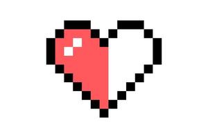 Pixel element in 8-bit style isolated on white background. Icon in the shape of half a red heart, bright colors, life button in a computer game. vector