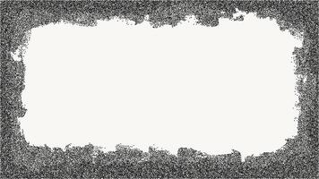 Black dotted textured horizontal frame, noisy gritty dot halftone effect, vector illustration. Fashionable banner in grunge style. Rectangular dark photo frame, splashes of paint.