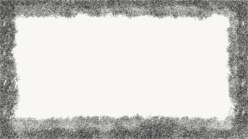 Black dotted textured horizontal frame, noisy gritty dot halftone effect, vector illustration. Fashionable banner in grunge style. Rectangular photo frame, splashes of paint.