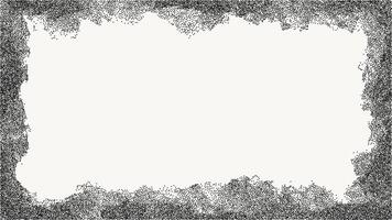 Black dotted textured horizontal frame, noisy gritty dot halftone effect, vector illustration. Fashionable banner in grunge style. Paint stains and jagged edges.