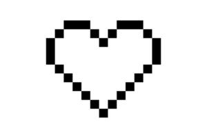 Pixel element in 8-bit style isolated on white background. Empty heart shaped icon, bright colors, life button in a computer game, life is over. vector