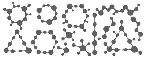 metaball conectado gotas formas en modelo. vector transformado fluido y círculos símbolo. circular pelotas en red. resumen geométrico orgánico molecular burbujas aislado en blanco antecedentes