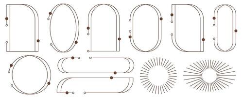 estético marcos y formas mínimo y2k contorno gráfico diseño con destellos resumen minimalista arcos fronteras de moda boho geométrico plantillas colocar. vector ilustración.