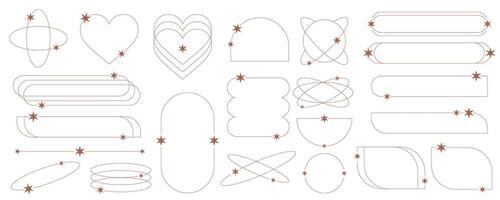 Aesthetic frames with stars. Minimal outline shapes. Y2k abstract arches and borders with sparkles. Cosmic retro geometric set. Vector collection