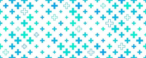 Medical cross and plus background. Abstract seamless blue and green pattern for hospital and pharmacy. Geometrical shapes ornament. Vector backdrop