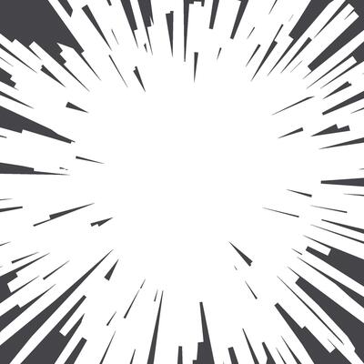 Manga speed lines effect. Anime comic radial burst background. Light rays power splash. Vector black stripes abstract perspective template.