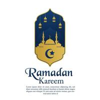 Ramadan Kareen Vector poster flat art with mosque doom and hanging lantern in background Crescent moon and starry sky night Design isolated free editable for content material asset