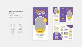 cautivador tríptico folleto diseños para tu viaje agencia aventuras vector
