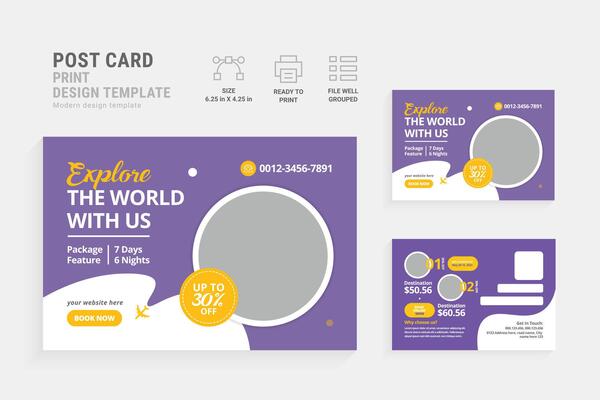 Modern Travel Postcard Design Template. Ideal for travel agencies, corporate promotions, and easy customization. Start inspiring adventures today