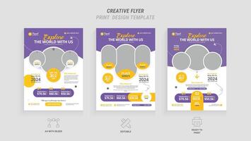 Elevate your promotions with our Modern Poster Travel Flyer Design Template Bundle. Editable with brush stroke set. Perfect for holiday trips and tour promotions vector