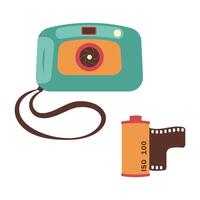 Small, amateur camera and film. Vector illustration in 90s style on a white background.