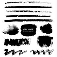 Grunge brush ink paint vector textured strokes, lines. Abstract isolated black brushes and spots for art