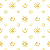 Cute line doodle seamless pattern. Hand drawn simple scribble icons in children drawing style. Collection of orange kids design elements on white background vector